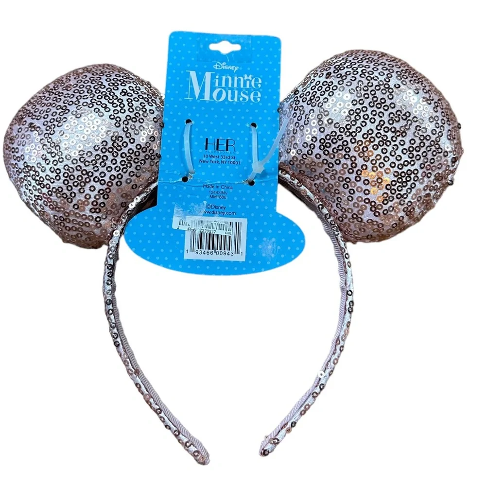 DISNEY: NWT Metallic Rose Gold Sequin Minnie Mouse Ears